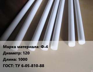Фторопласт стержень Ф-4 D=120 L=1000 ГОСТ: ТУ 6-05-810-88, шт, заготовка цена от 1350 Р / шт, где купить, условия доставки в Минске и Минской области